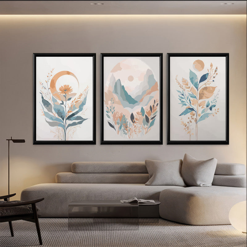 LuxuryStroke's Minimalistic Beautiful Floral Painting, Beautiful Flower Paintingand Floral Painting Acrylic - Botanical Art - Set Of 3 Floral Paintings