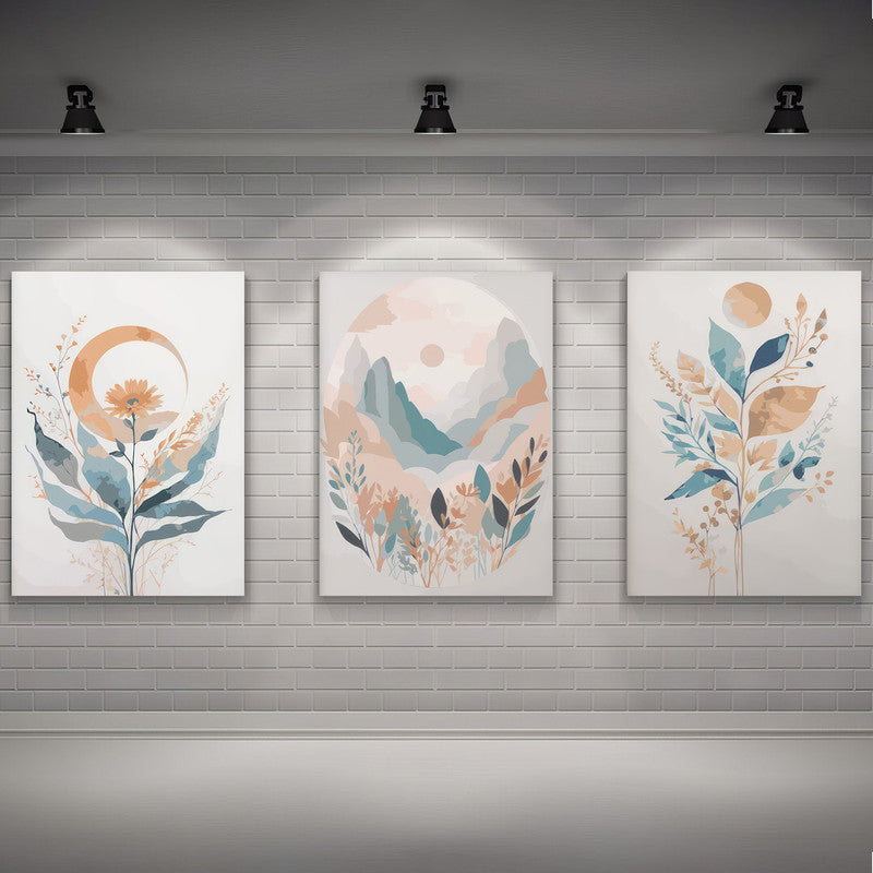 LuxuryStroke's Minimalistic Beautiful Floral Painting, Beautiful Flower Paintingand Floral Painting Acrylic - Botanical Art - Set Of 3 Floral Paintings