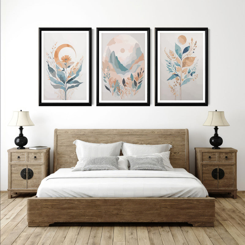 LuxuryStroke's Minimalistic Beautiful Floral Painting, Beautiful Flower Paintingand Floral Painting Acrylic - Botanical Art - Set Of 3 Floral Paintings