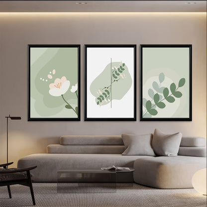LuxuryStroke's Acrylic Painting Floral, Beautiful Floral Paintingand Beautiful Flower Painting - Botanical Art - Set Of 3 Adorable Vibrant Green Art Pieces
