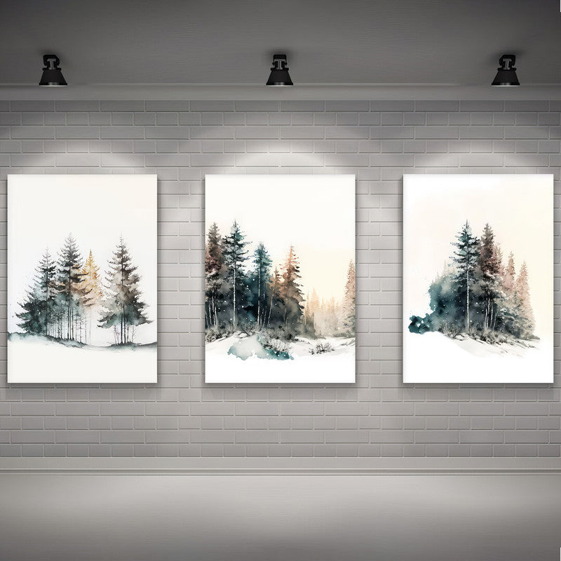 LuxuryStroke's Mountain Landscape Artwork, Nature Painting Landscapeand Acrylic Landscape Painting - Landscape Art - Forest In Snow - Set Of 3 Art Pieces