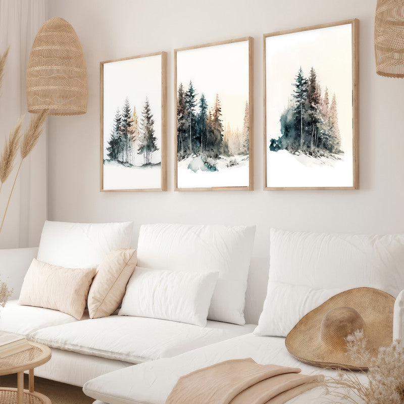 LuxuryStroke's Mountain Landscape Artwork, Nature Painting Landscapeand Acrylic Landscape Painting - Landscape Art - Forest In Snow - Set Of 3 Art Pieces