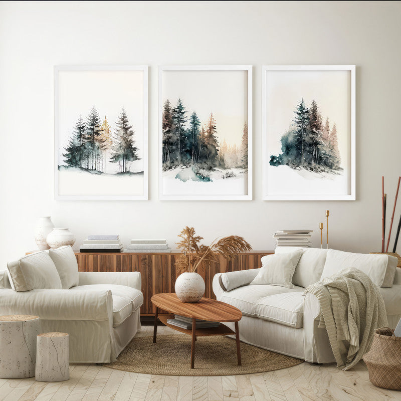 LuxuryStroke's Mountain Landscape Artwork, Nature Painting Landscapeand Acrylic Landscape Painting - Landscape Art - Forest In Snow - Set Of 3 Art Pieces