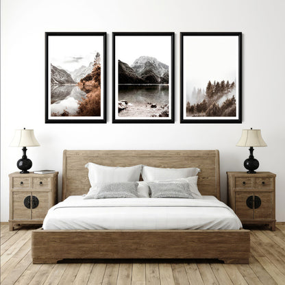 LuxuryStroke's Mountain Landscape Artwork, Nature Painting Landscapeand Acrylic Landscape Painting - Landscape Art - Mountain, River & Forest- Set Of 3 Art Pieces