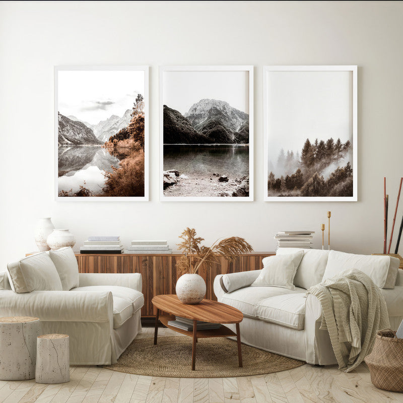 LuxuryStroke's Mountain Landscape Artwork, Nature Painting Landscapeand Acrylic Landscape Painting - Landscape Art - Mountain, River & Forest- Set Of 3 Art Pieces