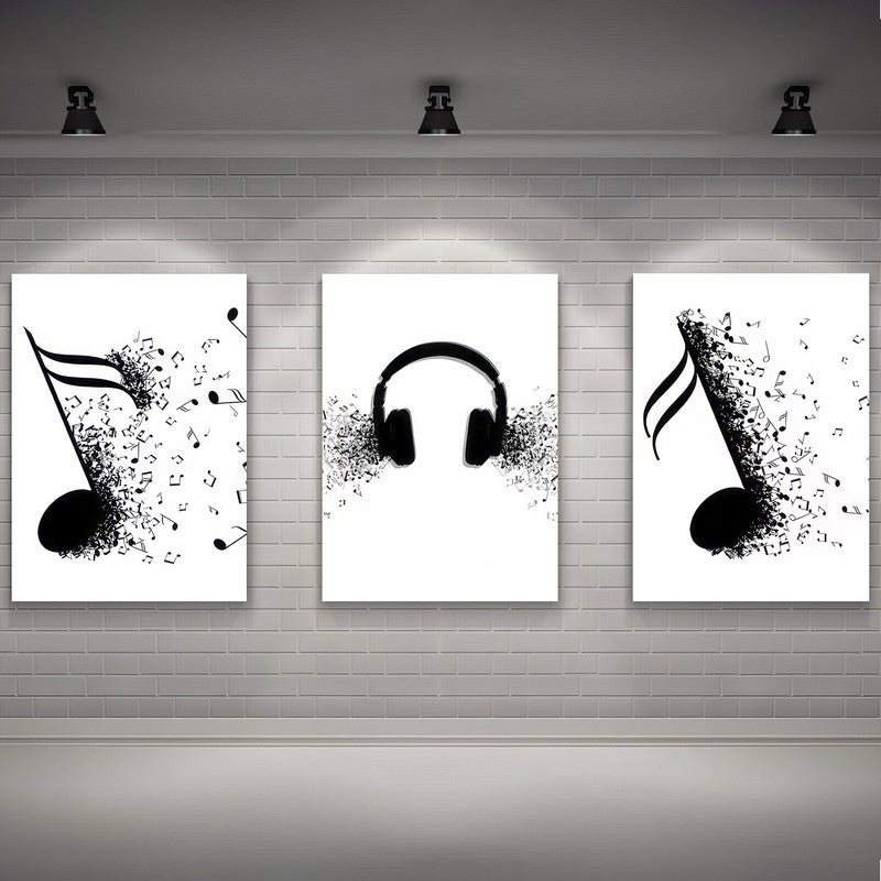 LuxuryStroke's Music Minimalist Black And White Art, Black And White Modern Artand Abstract Black And White Wall Painting - Motivation Art - Set Of 3 Monochrome Paintings For Musicians And Music Lovers