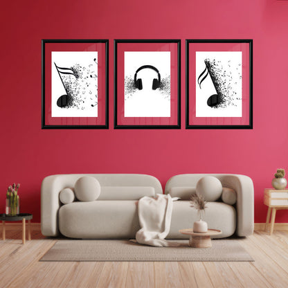 LuxuryStroke's Music Minimalist Black And White Art, Black And White Modern Artand Abstract Black And White Wall Painting - Motivation Art - Set Of 3 Monochrome Paintings For Musicians And Music Lovers