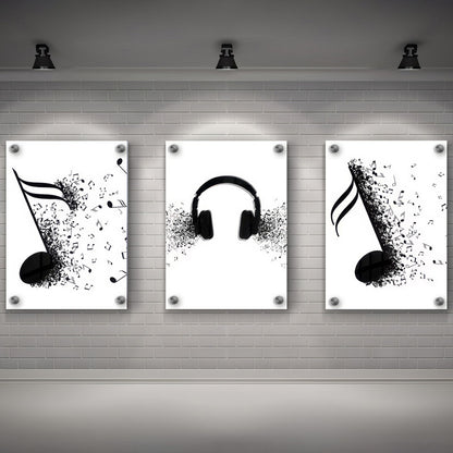 LuxuryStroke's Music Minimalist Black And White Art, Black And White Modern Artand Abstract Black And White Wall Painting - Motivation Art - Set Of 3 Monochrome Paintings For Musicians And Music Lovers