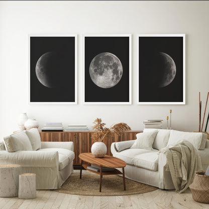 LuxuryStroke's Abstract Black And White Wall Painting, Minimalist Black And White Artand Moon Art Black And White Painting - Monochrome Art - Set Of 3  Moon Paintings - Lunar Phases