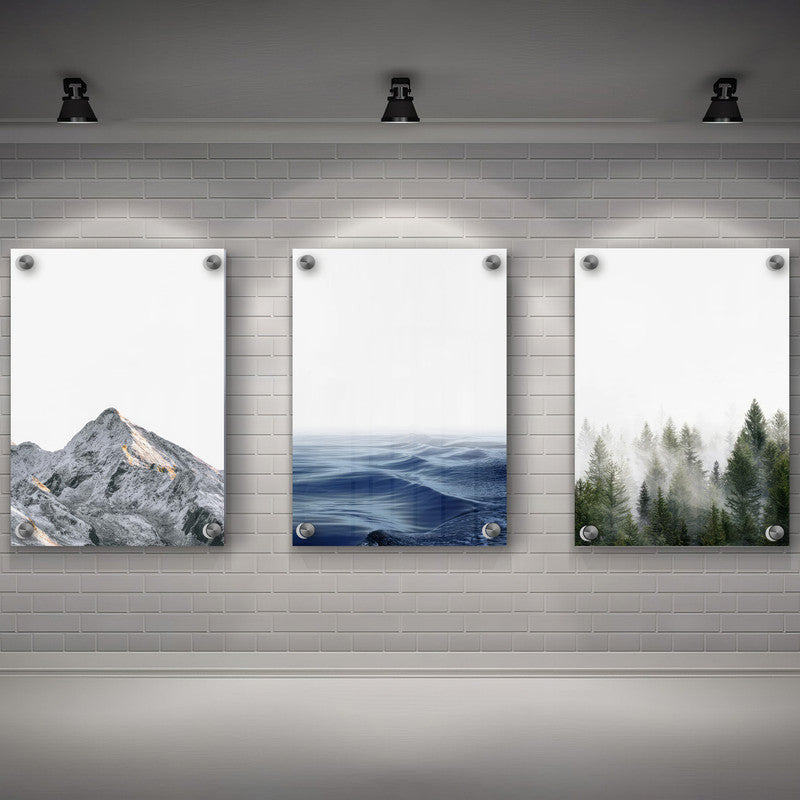 LuxuryStroke's Mountain Landscape Artwork, Nature Painting Landscapeand Acrylic Landscape Painting - Landscape Art - Mountain, River & Forest- Set Of 3 Art Pieces