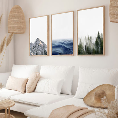 LuxuryStroke's Mountain Landscape Artwork, Nature Painting Landscapeand Acrylic Landscape Painting - Landscape Art - Mountain, River & Forest- Set Of 3 Art Pieces