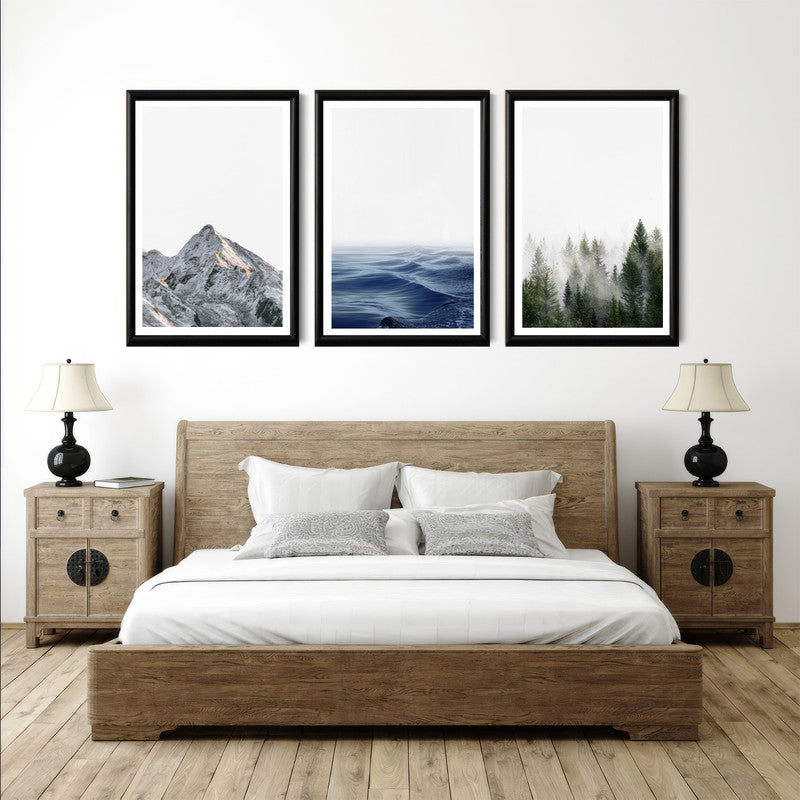 LuxuryStroke's Mountain Landscape Artwork, Nature Painting Landscapeand Acrylic Landscape Painting - Landscape Art - Mountain, River & Forest- Set Of 3 Art Pieces