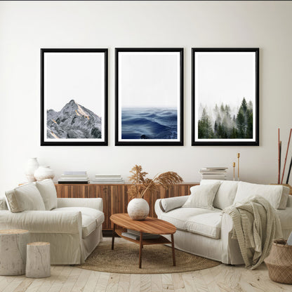 LuxuryStroke's Mountain Landscape Artwork, Nature Painting Landscapeand Acrylic Landscape Painting - Landscape Art - Mountain, River & Forest- Set Of 3 Art Pieces