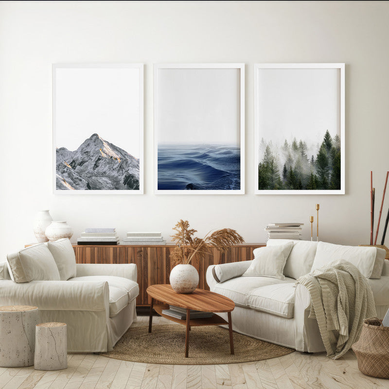 LuxuryStroke's Mountain Landscape Artwork, Nature Painting Landscapeand Acrylic Landscape Painting - Landscape Art - Mountain, River & Forest- Set Of 3 Art Pieces
