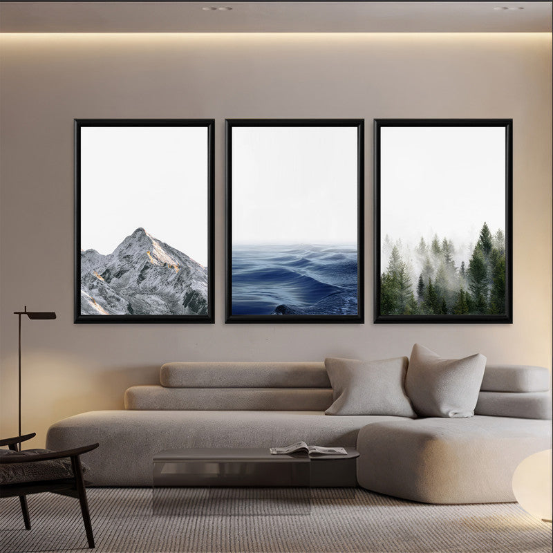 LuxuryStroke's Mountain Landscape Artwork, Nature Painting Landscapeand Acrylic Landscape Painting - Landscape Art - Mountain, River & Forest- Set Of 3 Art Pieces