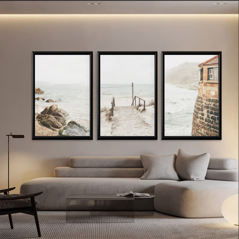 LuxuryStroke's Nature Painting Landscape, Beautiful Landscape Artand Landscape Painting Artwork - Landscape Art - Scenic Lighthouse Serenity - Set Of 3 Paintings