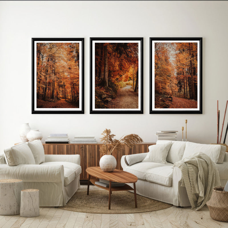 LuxuryStroke's Beautiful Landscape Art, Beautiful Art Paintings Of Natureand Landscape Painting Nature - Landscape Art -  Set of 3 Autumn Forest Paintings