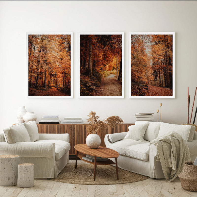 LuxuryStroke's Beautiful Landscape Art, Beautiful Art Paintings Of Natureand Landscape Painting Nature - Landscape Art -  Set of 3 Autumn Forest Paintings