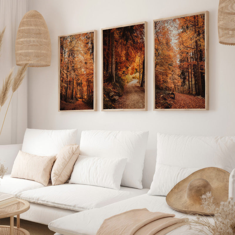 LuxuryStroke's Beautiful Landscape Art, Beautiful Art Paintings Of Natureand Landscape Painting Nature - Landscape Art -  Set of 3 Autumn Forest Paintings