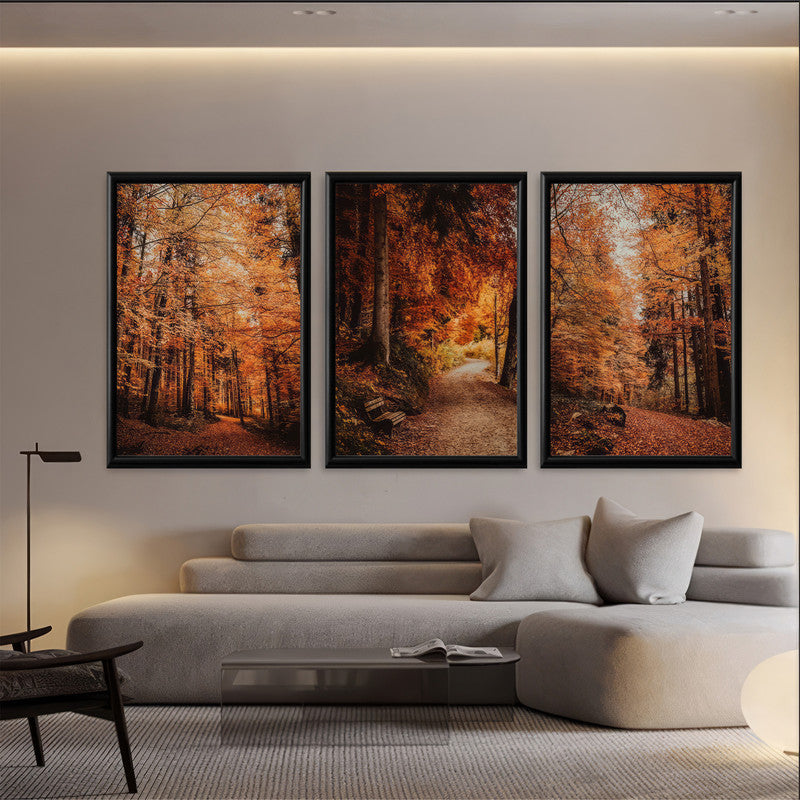 LuxuryStroke's Beautiful Landscape Art, Beautiful Art Paintings Of Natureand Landscape Painting Nature - Landscape Art -  Set of 3 Autumn Forest Paintings