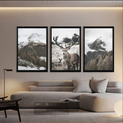LuxuryStroke's Deer Artwork, Deer Art Paintingand Paintings Of Animals - Wildlife Art - Set of 3 Stag In Forest Paintings